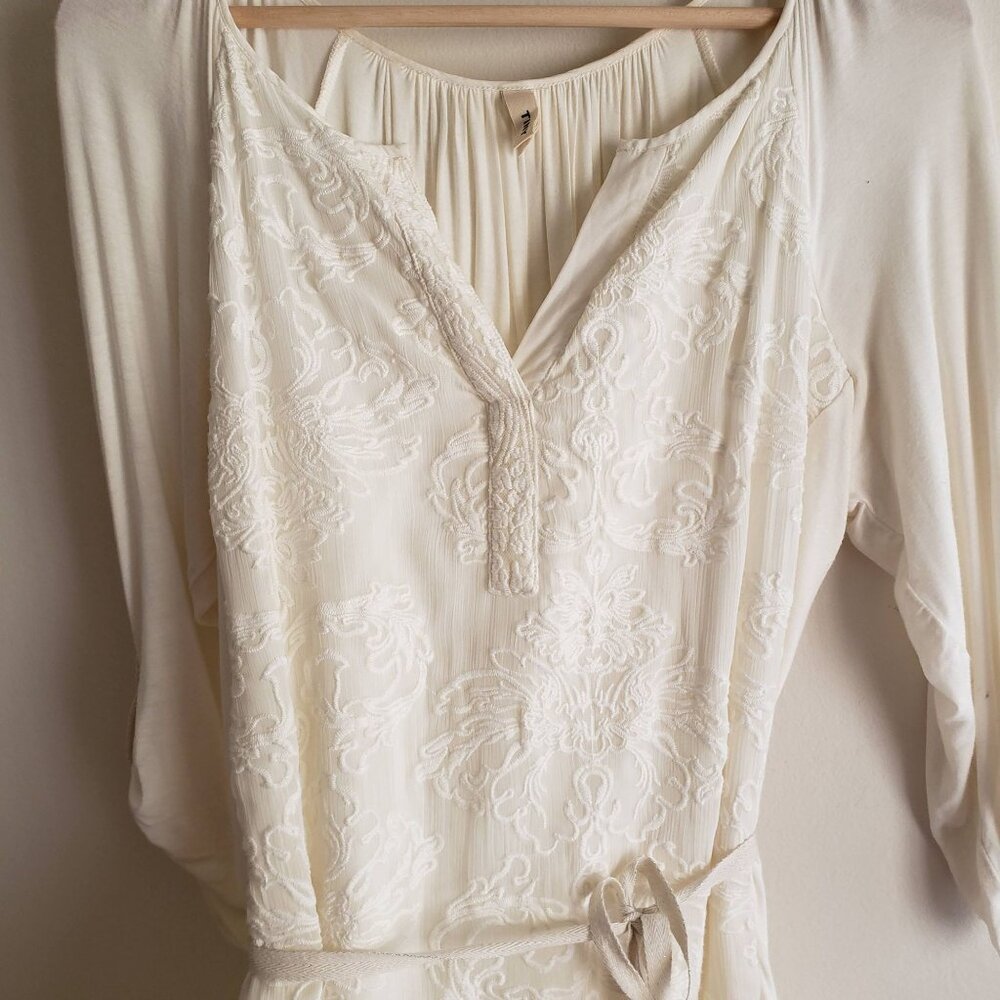 Anthropologie Tiny Embroidered Dress L Ivory Knit Belted Tunic - Picture 3 of 12